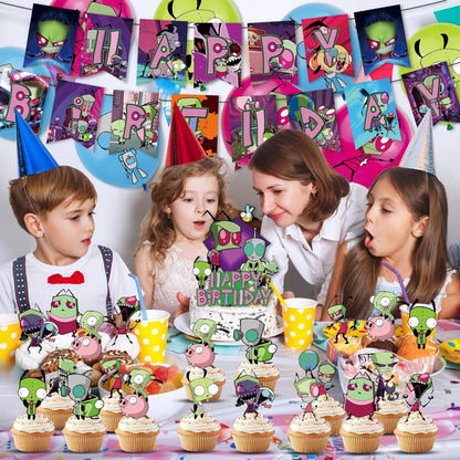 Invader Birthday Party Decoration, Include Happy Birthday Banner, Cake Topper, Latex Balloons, Invader Party Supplies for Adults, Teens Fans