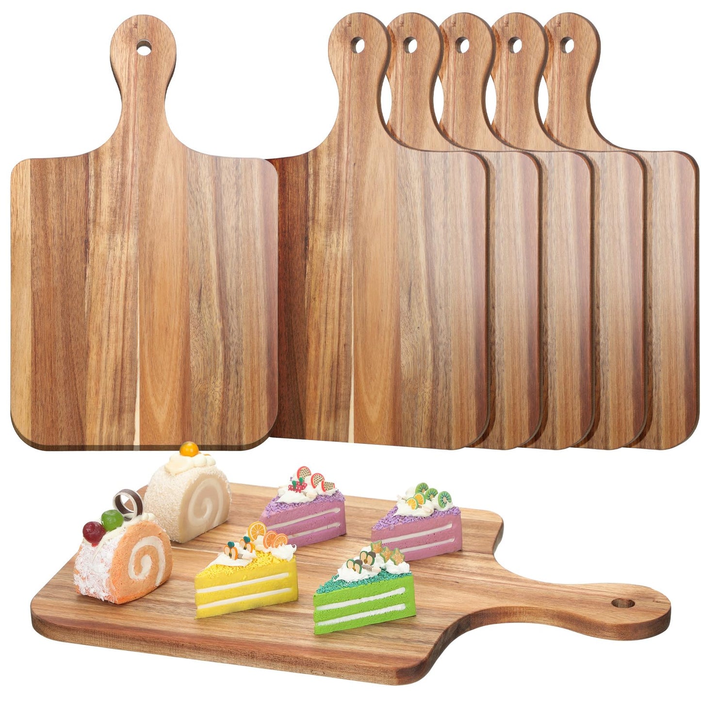 Didaey 6 Pcs Cutting Board Bulk Kitchen Thicken Chopping Platter with Handles Wooden Charcuterie Serving Trays Blank Wood Boards for Engraving Wedding Housewarming(Acacia Wood,16 x 10 Inch)