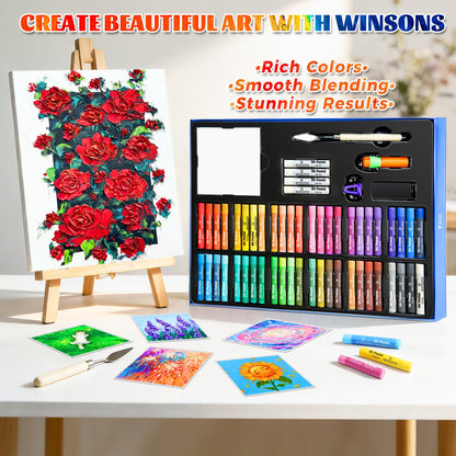 WINSONS 65 PCS Oil Pastel Set, 48 Soft Colors & Extra 4 White Pastels, Complete Art Kit with Holder, Scraper, Sharpener & Pastel Paper – Non-Toxic, Smooth Blending for Artists & Beginners