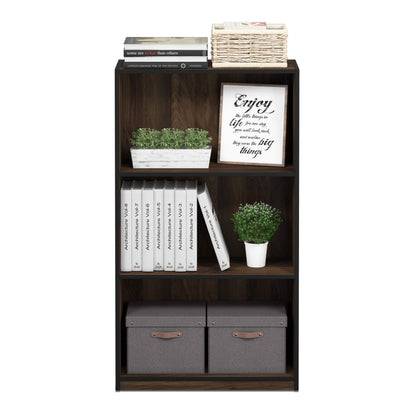 Furinno BASIC Book Shelf, 3-Tier Modern Bookshelf, Bookcase with Open Shelves, 9.3 x 21.8 x 39.5, for Living Room, Bedroom, Home Office, Columbia Walnut/Black