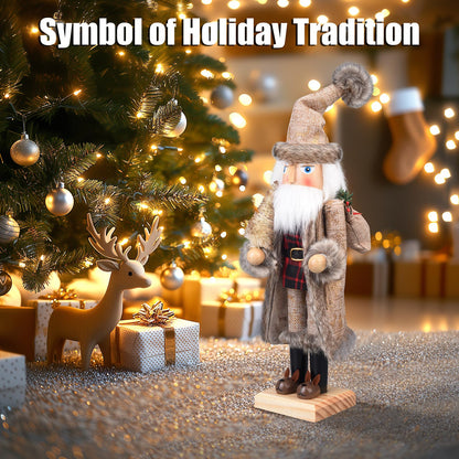 ArlinaL Santa Christmas Nutcracker Figures Decor 15 Inch, Wooden Xmas Nutcracker Santa Nutcracker Ornaments, Festive Christmas Decorations for Shelves and Tables