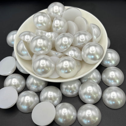 Sqqzuie 50PCS 25mm Ivory Flatback Pearls, Half-Round ABS Pearls for DIY Crafts, Nail Art, Jewelry Making Shoes Clothes Bags (White, 25mm)