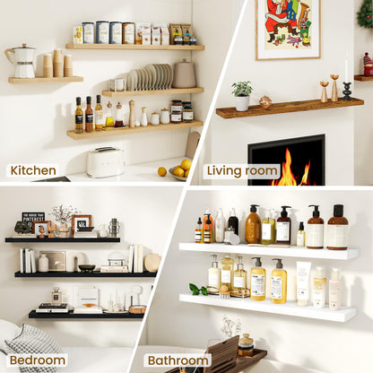 Dreamland Floating Shelves, 20Inch Rustic Wooden Wall Shelves for Bathroom|Bedroom|Kitchen, 2 Pack Deep Wall Mounted Book Shelf, Wood Storage Display Shelf for Home Decor, Rustic Brown