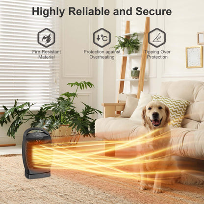 Portable Electric Heaters for Indoor Use - JNDRO 1500W PTC Ceramic Space Heater with Thermostat and Remote, Overheat and Tip-Over Protection, 70°Oscillation, Quick Heating for Home, Office, Bedroom