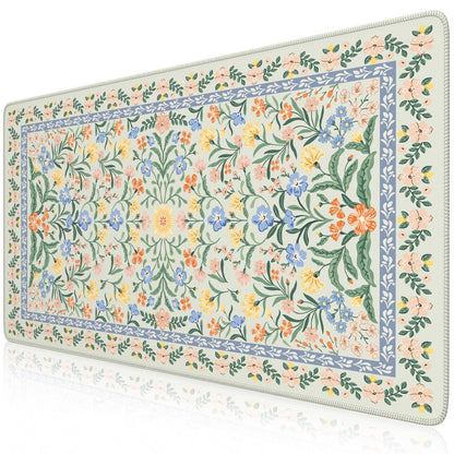 iCasso Desk Matt for Desktop, Desk Pad Mat, Green Floral Computer Mat for Keyboard and Mouse, XXL Large Mouse Pad, Anti-Slip Big Mousepad with Stitched Edges (Green)