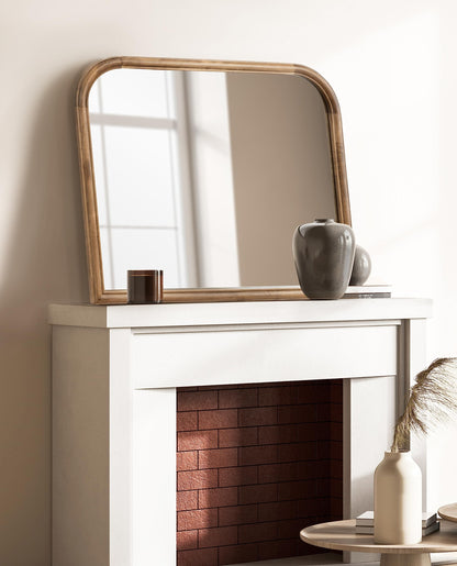 Kate and Laurel Glenby Transitional Wide Arch Wall Mirror, 34 x 28, Rustic Brown, Wooden Farmhouse Arched Bathroom Mirror with Rounded and Stepped Frame Profile