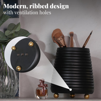 Folkulture Toothbrush Holders for Bathroom or Tooth Brushing Holder, Black Toothbrush Holder, 4x3 Wood Bathroom Toothbrush Holder, Bathroom Organizers and Storage Countertop, Toothbrush Organizer