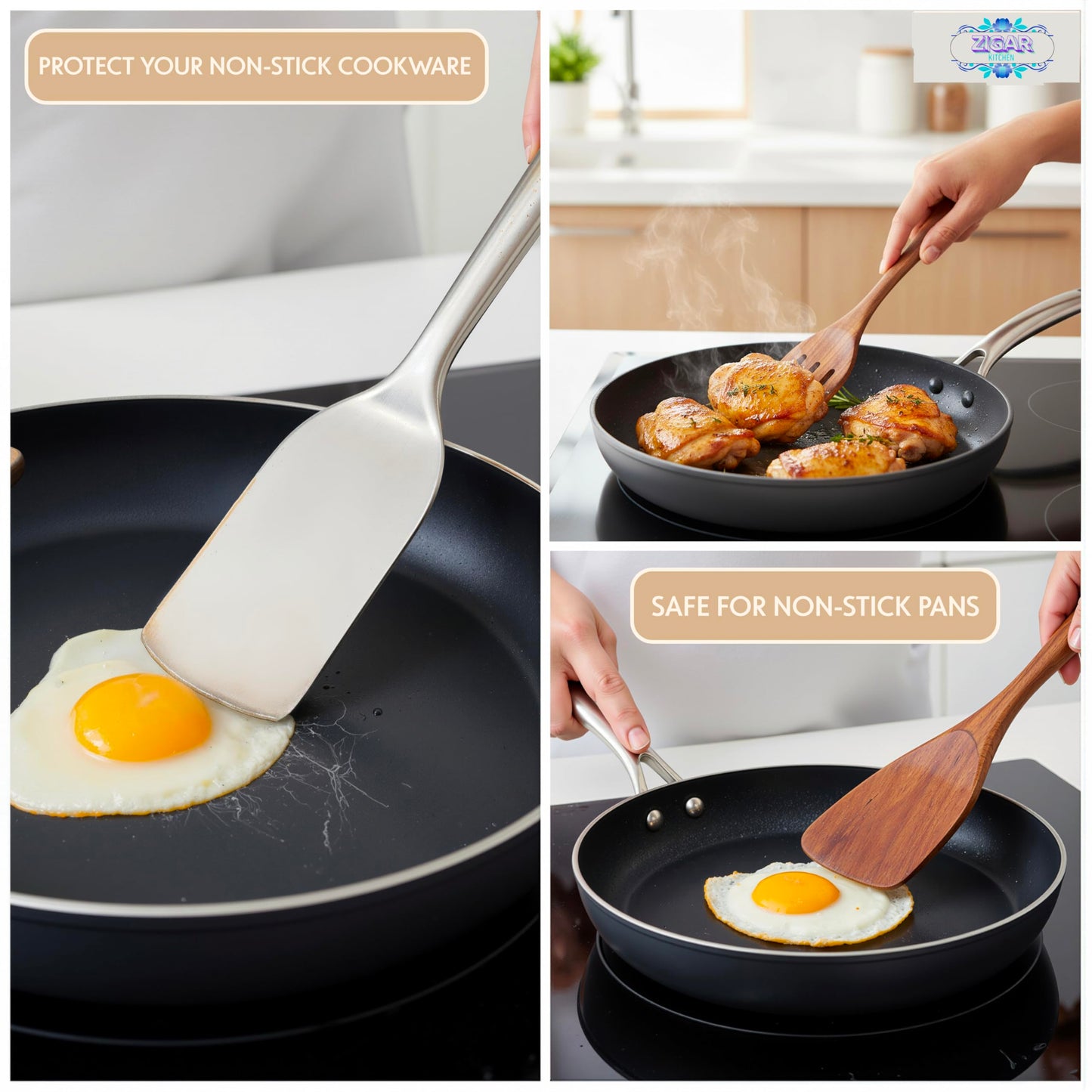 Wooden Spoons for Cooking - 9 Pieces Natural Teak Wood Kitchen Utensils Set with Utensil Holder & Spoon Rest - Durable Heat Resistant, Safe, Smooth Curved Grip - Non-Scratch & Non-Stick Spatula