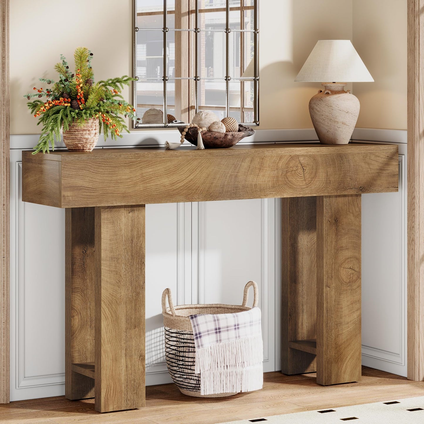 Cealform Console Tables for Entryway, 47.2 Inches Long Sofa Table Behind Couch, Farmhouse Wooden Style Entry Way Table for Living Room, Hallway, Entrance, Foyer (Light Brown)