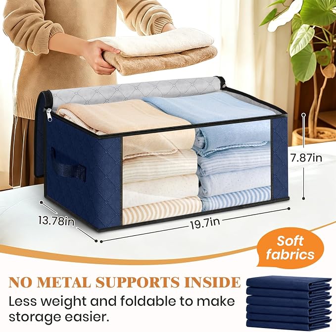 Fab totes 35L Closet Organizers and Storage, Foldable Under Bed Storage Containers, Storage bags for Organizing Bedroom, Closet, Clothing,Organization with Handle (8 Pack,Blue)