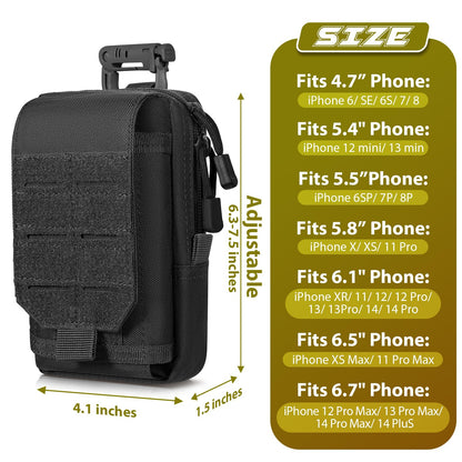 SOWHUP Tactical Molle Pouch Cell Phone Pouch Holster Small Utility EDC Pouch Gadget Organizer Bag with Tactical Key Ring Holder and U.S.A Flag Patch (Black1)