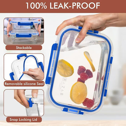 Razab 2 Pcs 1860ml / 63 Oz Large Glass Food Storage Containers with Lids - Glass Meal Prep Containers with Locking Lids for Roasting, Storing Leftover, Lunch Container, BPA Free, Microwave & Oven Safe