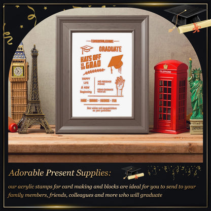 6 Sheets Graduation Silicone Clear Stamps Seal Set Acrylic Stamp Blocks Tools with Grid Lines DIY Scrapbooking Crafts Making Simply Rubber Stamps for Cards Congratulations Graduate