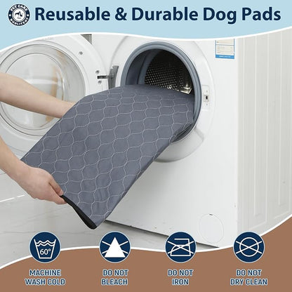 Washable Pee Pads for Dogs, 36x72 Reusable Puppy Pads with Fast Absorbent, Waterproof Reusable Pee Pads for Whelping, Traing, Incontinence and Potty, 3 Pack, Grey.