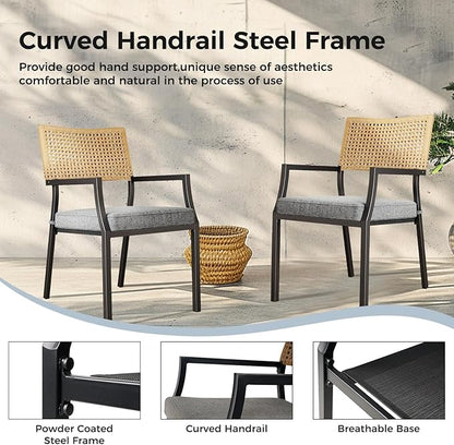 Grand patio Outdoor Dining Chair Set of 4, 4 Pieces Patio Dining Chairs, Stackable Wicker Chairs Set with Cushions Armrest for Restaurant, Outdoor, Garden, Porch, Lawn and Poolside