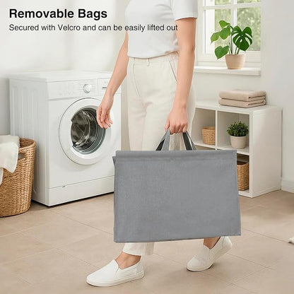 STO STO 3-Tier Vertical Laundry Hamper with Wheels, 120L Rolling Laundry Sorter with 3 Removable Waterproof Lined Bags, Rust-Resistant Steel Frame for Small Spaces, Apartment, Dorm, Gray Fabric
