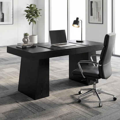 Garvee 55" Executive Desk, Mid-Century Modern Home Office Desks with Double Trapezoid Base, Wood Computer Desk Business Furniture Workstation Writing Table Conference Table, Black