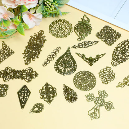 120pcs Filigree Metal Embellishments Metal Charms 20 Styles Antique Bronze Charms for Jewelry Making, Steampunk Art, Hairpins, Headwear, and DIY Crafts (6pcs each)