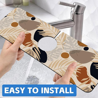 Boho Tropical Leaves Kitchen Sink Splash Guard Mat Absorbent Fast Drying Mat
