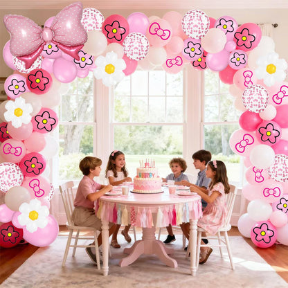 126 Pcs Pink Balloon Garland Arch Kit, Hot Pink Rose Red Balloons For Cartoon Themed Birthday Party Decorations Girls Kids Gatherings Party Supplies