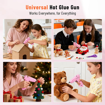 Katerk 3.7V Cordless Hot Glue Gun Kit, 90s Fast Heating, Mini Glue Gun with 15 Glue Sticks, USB-C Rechargeable with 2000mAh Built-in Battery, Ideal for DIY, Gift Making, School Crafts & Repairs (Pink)