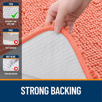 OLANLY Large Bathroom Rugs 44x32, Extra Soft Absorbent Chenille Bath Rugs, Rubber Backing Quick Dry, Machine Washable Bath Mats for Bathroom Floor, Tub and Shower, Home Decor Accessories, Coral