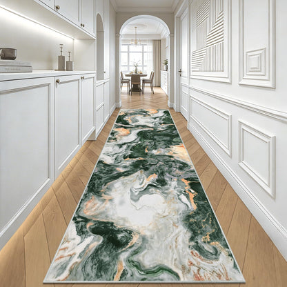 Yinhua 2x7'3 Rug Runners for Hallways, Marble Runner Rug Non Silp, Soft Abstract Kitchen Runner Rugs Non Shedding, Washable Area Rugs Green and Gold, Stain Resistant Carpet for Bathroom Entryway Hall