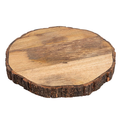 GoCraft Wooden Round Cutting Board with Tree Bark Rim | 1.5" Thick Mango Wood Live Edge Chopping, Prep, Serve Board | Charcuterie Platter - 12.5"