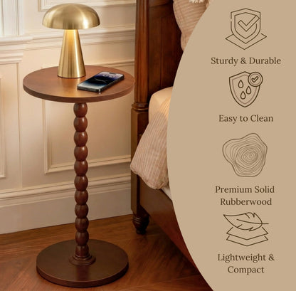 BENNTOR Round Wooden Small Side Table for the Living Room, Modern Pedestal Side Table for Small Spaces, Drinks, Corner, Accent Piece, and Compact Nighstand Bedroom, Tool-Free Easy Assembly, Walnut