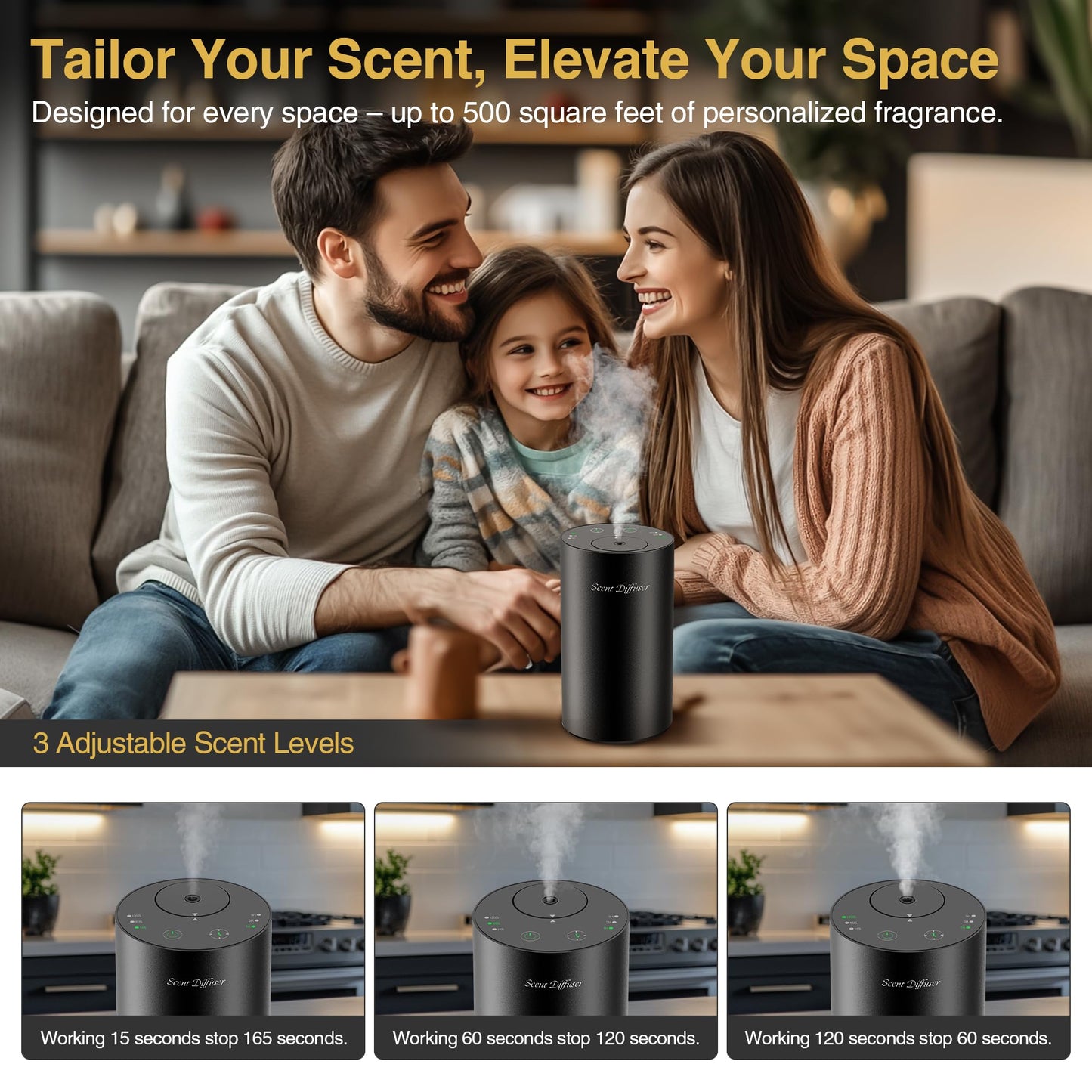 Waterless Essential Oil Diffuser Starter Kit - No Water Needed, Battery Operated Mini Scent Air Machine, Included 3x20ML Essential Oils, Portable Aromatherapy Diffuser for Home & Car & Office, Black