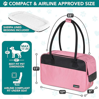 PetAmi Dog Purse Carrier for Small Dogs, Airline Approved Soft Sided Pet Carrier with Pockets, Ventilated Dog Carrying Bag for Puppy Cat, Dog Travel Supplies Bag, Sherpa Bed, Max 12 lbs, Pink