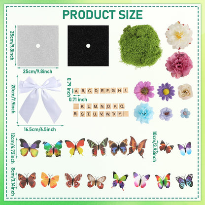 49 Pcs Spring Garden Theme DIY Graduation Cap Decor Faux Assorted Flowers White Bows 3D Butterfly Stickers Artificial Moss Crafts Alphabet Tiles for DIY Hat Grad Cap Topper Graduation Party Supplies