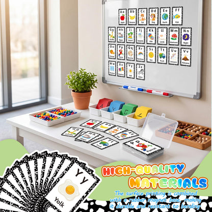 Epakh 26 Pcs Magnetic Alphabet Flash Cards with Storage Box 26 A - Z Letters for Kids, Preschool, ESL, Montessori Learning, Educational Gift for Toddlers, Classroom(Classical)