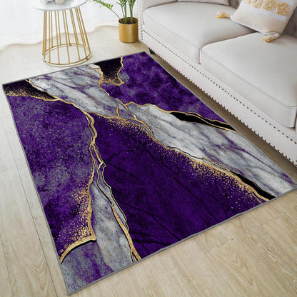 Azppsad Abstract Area Rug, Purple Gray Marble and Golden Pattern, Machine Washable Modern Non-Slip Rug, Home Decor Floor Carpet for Classroom Laundry Bedroom Living Room, 5' x 7'