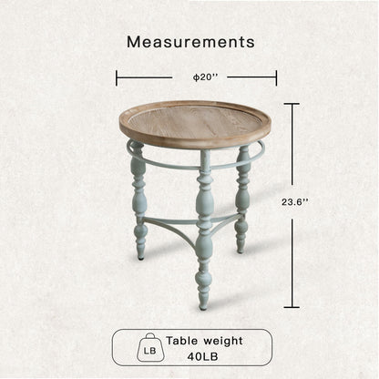 TIMBERMAVEN Rustic Farmhouse Round End Table, French Country Vintage Side Table,φ20.1'' x 23.6''H Rustic Solid Wood with Vintage Iron Legs, for Living Room, Bedroom, Small Spaces,Nature White