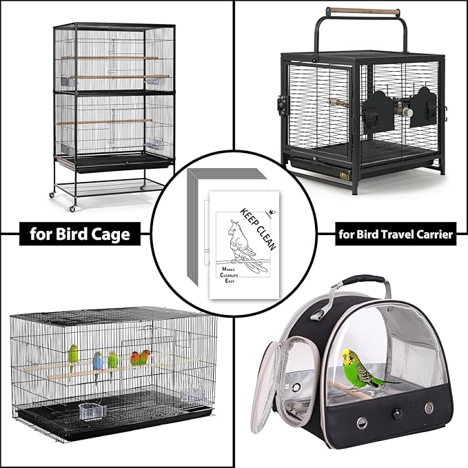 Bird Cage Paper Liners, 100pcs Disposable Pre-Cut Large Liners for Parrot, Parakeet, Conure, Cockatiel, 17 X 11 inch, White