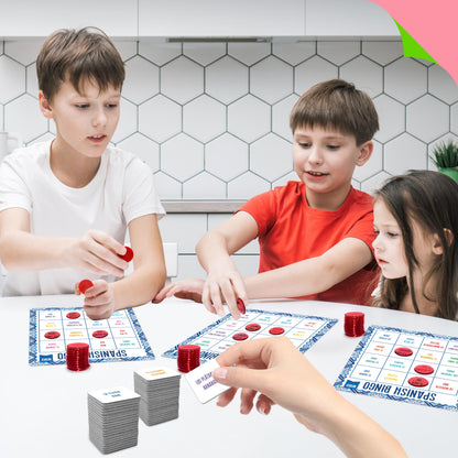 SpriteGru Spanish Bingo Game, 12 Vocabulary Bingo Board Game Bilingual Word Learning Educational Toys for Words Learning - Ages 5 and up (Up to 12 Players)