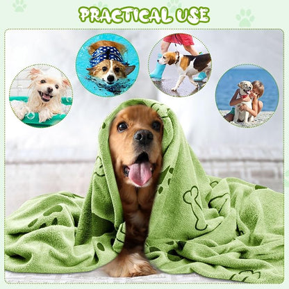 Tatuo 22 Pcs Dog Towels for Drying 20 x 40 Inch Pet Bath Towels Absorbent Microfiber Towel Quick Drying Puppy Bathing Supplies for Small Medium Large Dog Puppy Cat(Green,Bone Pattern)