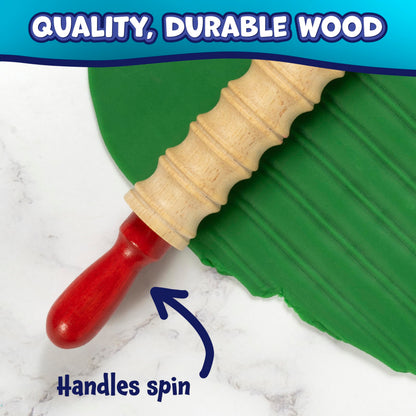 READY 2 LEARN Mini Textured Wooden Rolling Pins | Set of 6 | 7.25 inches | Turning Handles | Rollers for Kids' Dough, Crafts, Imaginative Play