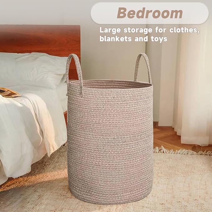 Large Woven Laundry Basket Hamper, 100L Cotton Rope Storage Bin