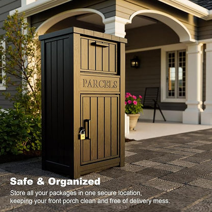 Package Delivery Box for Outside, Large Parcel Drop Box with Lockable Secure, Waterproof and Anti-Theft Storage for Porch, Curbside, House (Black)