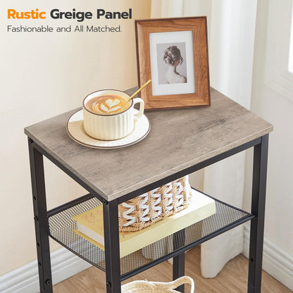 HOOBRO Tall Side Table, 3-Tier Telephone End Table with Adjustable Mesh Shelves, Small Entryway Table with Storage, Small Nightstand for Living Room, Bedroom, Hallway, Office, Greige BG01DH01G1