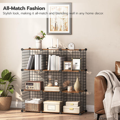 HOOBRO Floating Shelves for Wall and Wire Cube Storage Organizer, Wall Mounted Shelf Set of 2, 9-Cube Shelves, Modular Shelves with Metal Grid, DIY Closet Cabinet, BF40BJ01-BF09CW01