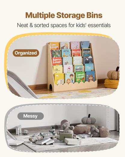 VEVOR 5-Tier Montessori Bookshelf, Scalloped Kids Bookcase, Wooden Book Shelf, Daycare Furniture Display Bookshelf for Bedroom, Living Room, Entryway, Nursury, Preschool