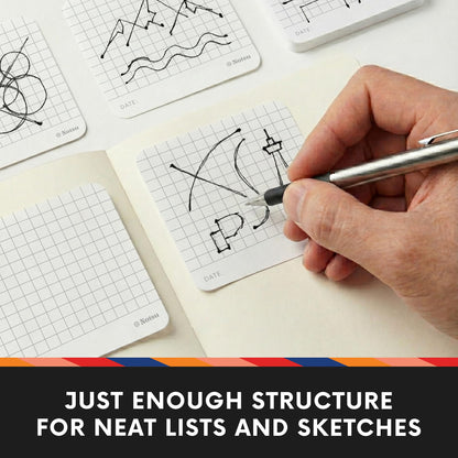 Notsu Graph Grid Sticky Notes 4pk | Premium Thick Paper 120g | Graphing Memo Pads with Date, 3" x 3"