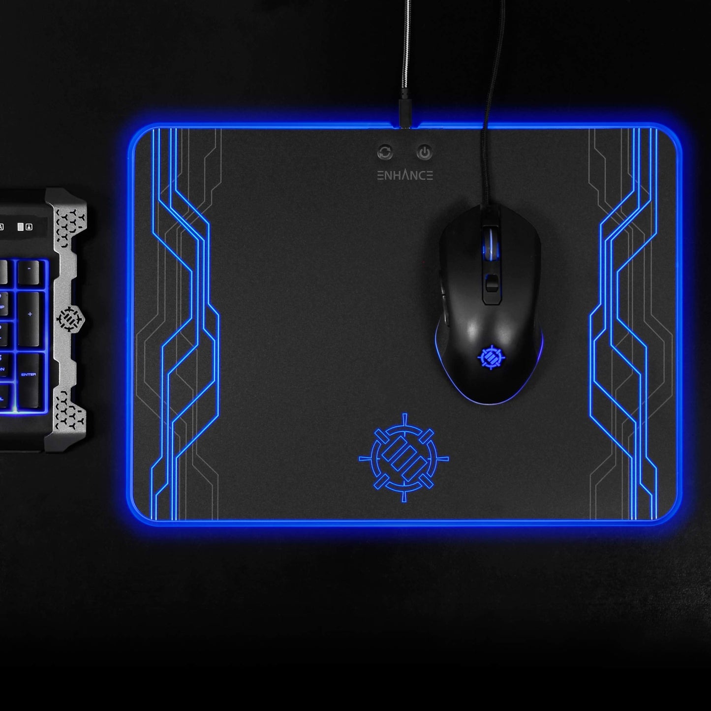 ENHANCE LED Gaming Mouse Pad RGB - Hard Mouse Pad with 7 Light Up Modes and Brightness Controls - Large Surface (13.75 x 9.8 in) with Glowing Lights and Rubber Non-Slip Grip for Desktop Gamers