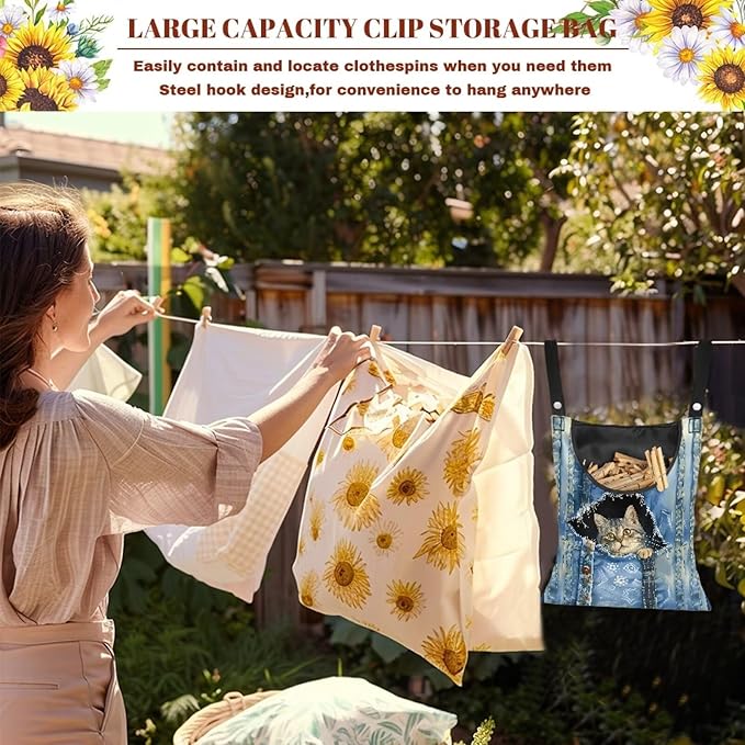 Cat Pin Bag with Hanging Rope, Laundry Hanging Bag, Fits Clothes Lines
