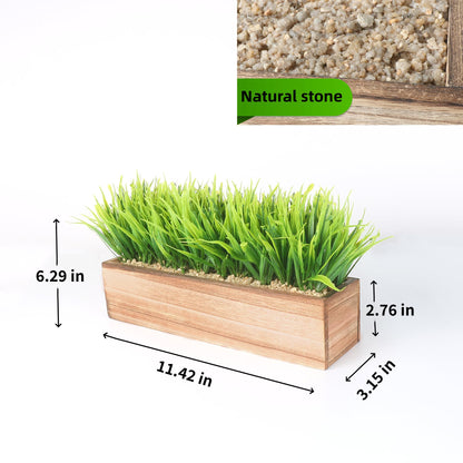 COTSEN 11 Inch Artificial Green Grass Plant Fake Potted Plant Rectangular Wooden Planter Box are Suitable for Family Office Wedding Store Indoor Outdoor Decor