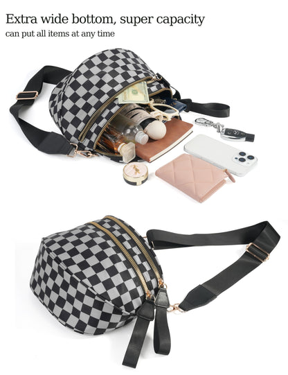 Spacious Checkered Nylon Crossbody Bag Bum Bag Checkered Handbags Wallets for Women