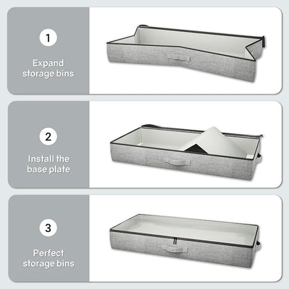 TidyCorner 2-Pack Under Bed Storage Containers, 4.5 Inches Tall Low Profile Underbed Clothes Storage Organizer Bin with Sturdy Sidewalls/Bottom, Underbed Storage Bins 2 Storage Thin Bins